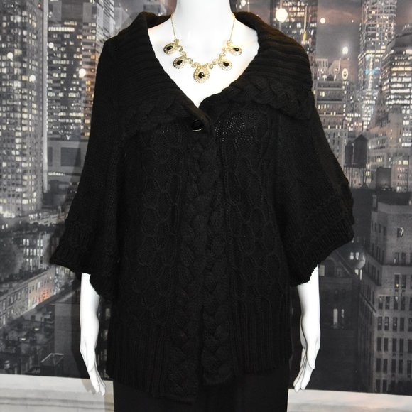 BCBG Max Azria sz M Black Cable Knit Sweater with Flowing Sleeves NWT $170 MSRP - Picture 1 of 11